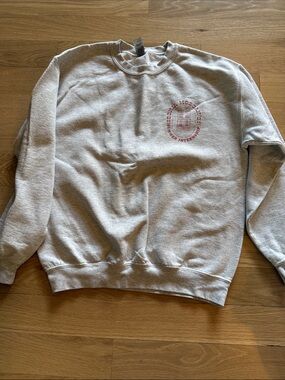 Gray Crewneck Sweater with Red Crest Print